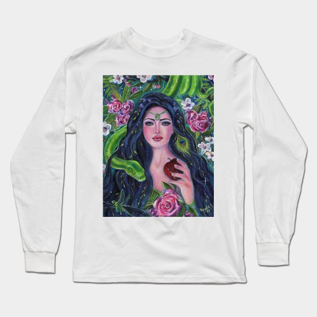 Eve in the garden of Eden python apple by Renee Lavoie Long Sleeve T-Shirt by ReneeLLavoie